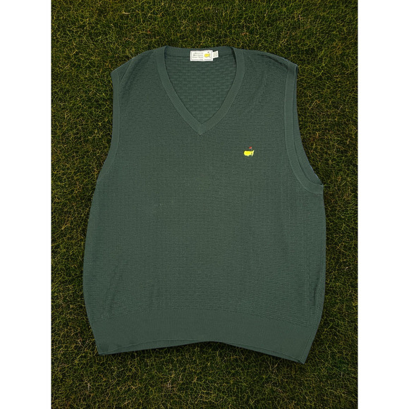 Masters SPUN SILK Augusta National Golf V-Neck Shop Green Sweater Vest Sz. XL - Picture 1 of 7